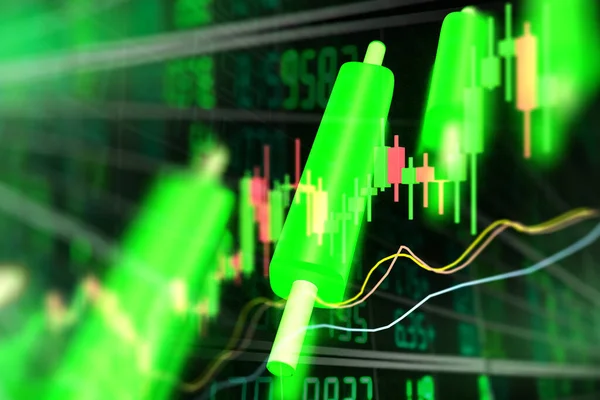 Borsa Grafiğinde Işlemeli Yeşil Mum Çubuğu — Stok fotoğraf