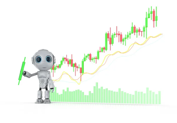 Negociação Conceito Robô Com Renderização Robô Com Vela Vara Gráfico — Fotografia de Stock