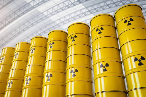 Rendering Group Yellow Barrels Radiation Hazard Sign — Stock Photo, Image