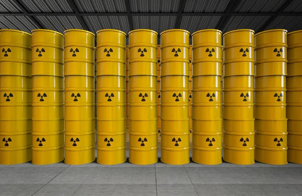 Rendering Group Yellow Barrels Radiation Hazard Sign — Stock Photo, Image