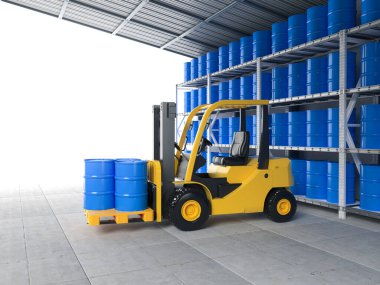 Depoda mavi varilli 3D forklift.