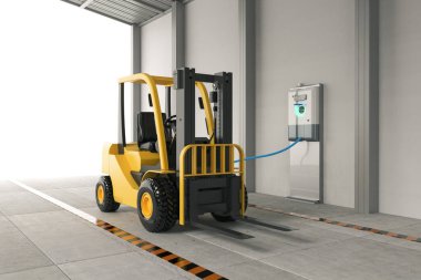 3D forklift patlayıcıları elektrik yükleme istasyonu ile hazırlanıyor 