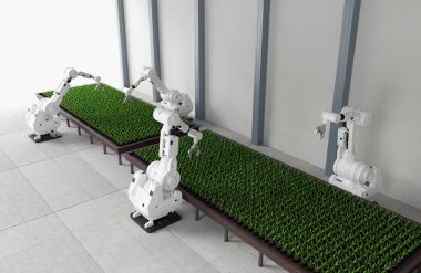 3 boyutlu serada robot silah üreten tarım teknolojisi kavramı