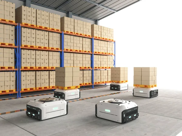 Automation Warehouse Management Rendering Warehouse Robot Carry Cardboard Box — Stock Fotó