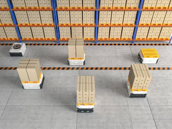 Automation Warehouse Management Rendering Warehouse Robot Carry Cardboard Box — Foto de Stock