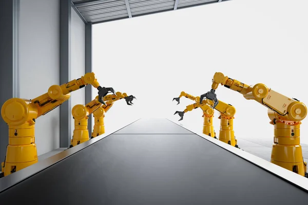 Automatisering Industrie Concept Met Rendering Robot Assemblagelijn Fabriek — Stockfoto