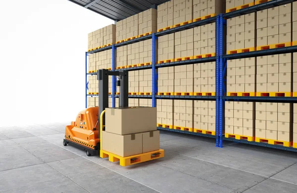 Automation Warehouse Management Rendering Automatic Forklift Stockroom — Fotografia de Stock