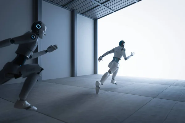 Έννοια Τεχνολογίας Γρήγορης Ταχύτητας Απόδοση Cyborg Τρέχει Στον Ανταγωνισμό — Φωτογραφία Αρχείου