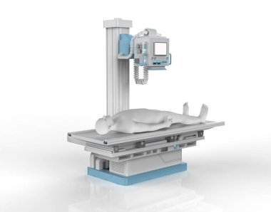 3d rendering x-ray treatment with x-ray scanner machine and model patient