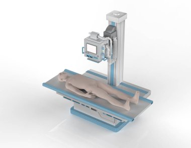 3d rendering x-ray treatment with x-ray scanner machine and model patient