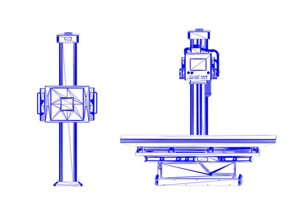 Rendering Ray Scanner Machine Wireframe Blueprint Radiology Treatment — Stock Photo, Image