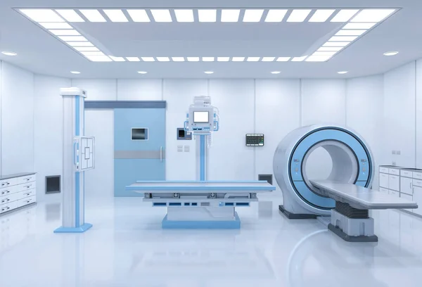 Sala Radiologia Hospital Com Renderização Mri Scanner Máquina Raios — Fotografia de Stock