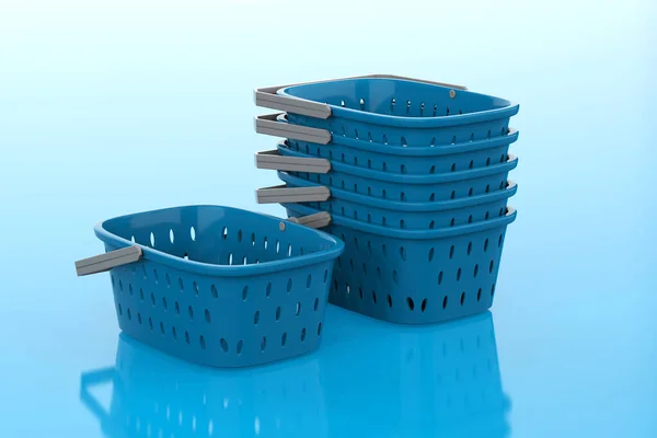 Rendering Stack Empty Blue Baskets Blue Background — Stock Photo, Image