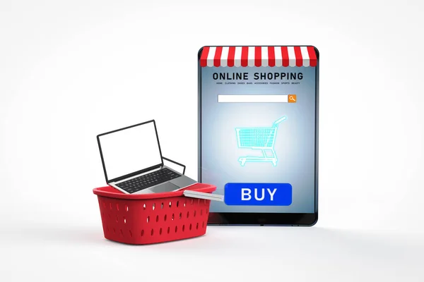 Koncepcja Zakupów Online Renderowania Tabletu Cyfrowego Notebooka — Zdjęcie stockowe