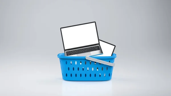 Computer Notebook Einkauf Zum Verkauf Konzept Mit Rendering Laptop Rotem — Stockfoto