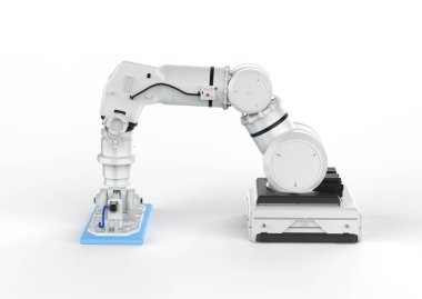 Beyaz arkaplanda 3D robot elektrikli süpürge ya da süpürge oluşturma