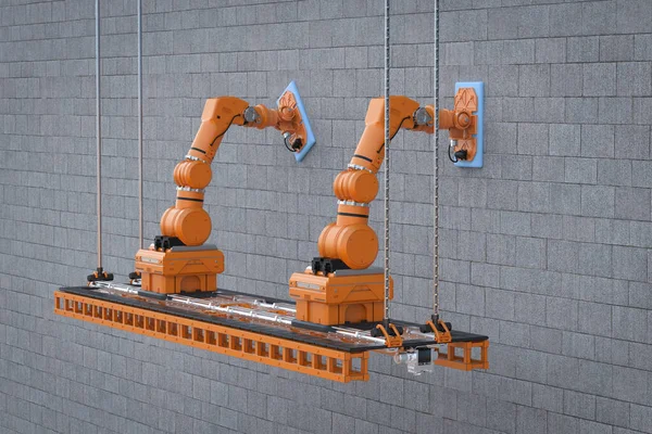 Rendering Automation Robotic Arms Clean Wall Building — Stock Photo, Image