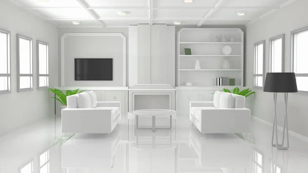 Rendering White Clean Living Room Interior Sofa Lamp — Stock Photo, Image