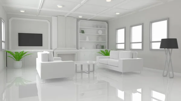 3d rendering white and clean living room interior with sofa and lamp