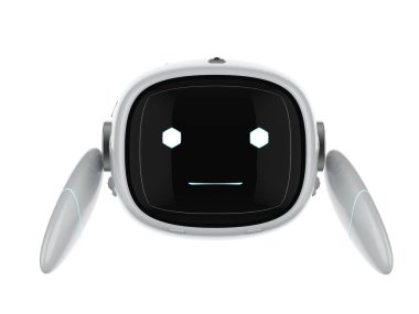 3D görüntüleme sevimli asistan yapay zeka robotu beyaz üzerinde izole çizgi film karakteri olan bacak