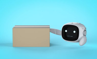 3D sevimli yardımcı yapay zeka robotu bacak teslimatı karton kutu yok