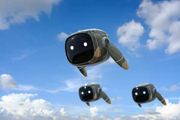 Kamuflaj Derili Askeri Robot Gökyüzünde Uçuyor — Stok fotoğraf