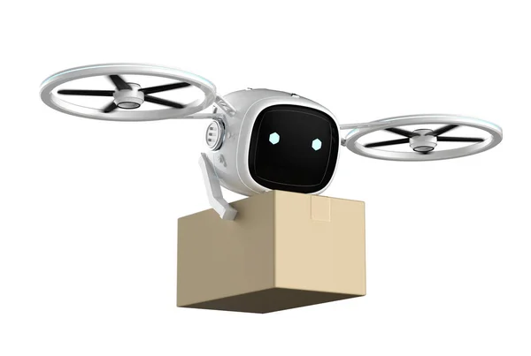 渲染交付无人机飞行与纸板箱 — 图库照片