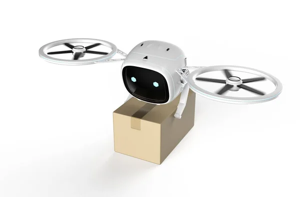 渲染交付无人机飞行与纸板箱 — 图库照片