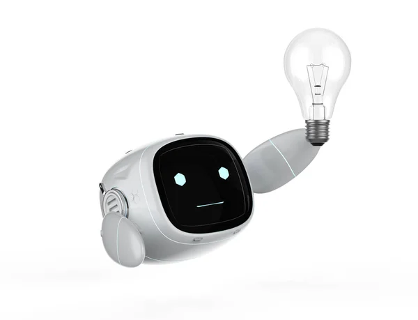 Vykreslování Roztomilý Asistent Umělé Inteligence Robot Žádná Noha Nápadem Žárovka — Stock fotografie