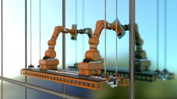 Automatizare Brațe Robotizate Ferestre Curate Afara Clădirii — Videoclip de stoc