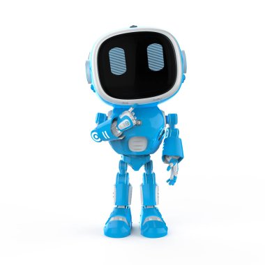 Çizgi film karakteri olan sevimli ve küçük yapay zeka asistanı robot.