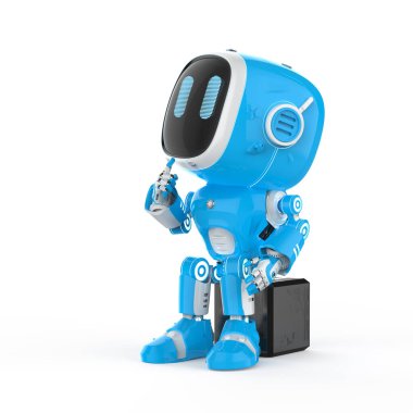 Çizgi film karakteri olan sevimli ve küçük yapay zeka asistanı robot.