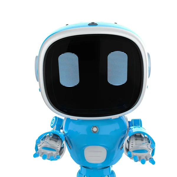 Renderelés Aranyos Kis Mesterséges Intelligencia Asszisztens Robot Rajzfilm Karakter Nyitott — Stock Fotó