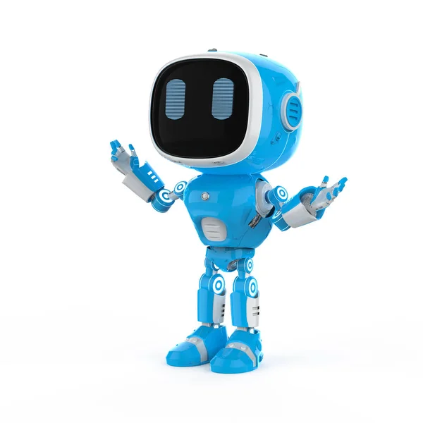 3Dレンダリングかわいいと小さな人工知能アシスタントロボットとともに漫画のキャラクターオープン手ぶらで — ストック写真