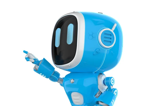 Renderização Bonito Pequeno Robô Assistente Inteligência Artificial Com Ponto Dedo — Fotografia de Stock