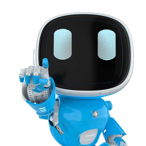 Vykreslování Roztomilé Malé Umělé Inteligence Asistent Robot Kresleným Znakem Prst — Stock fotografie