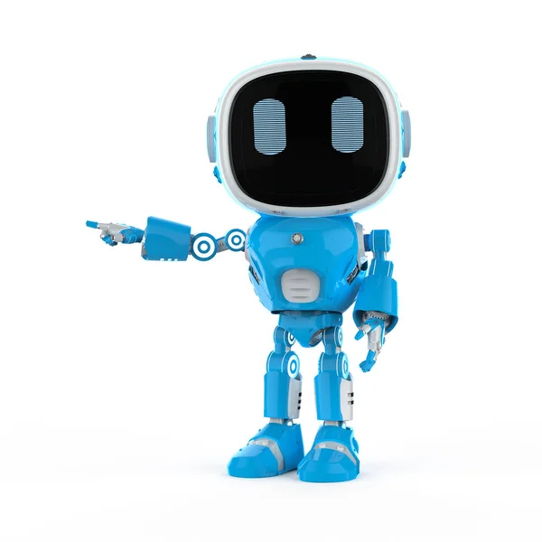 Renderowanie Słodkie Małe Sztuczna Inteligencja Asystent Robot Kreskówek Znak Palec — Zdjęcie stockowe