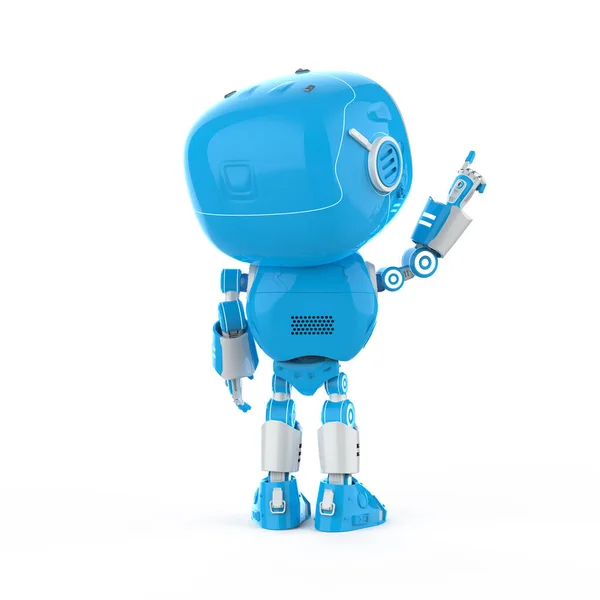 Renderowania Słodkie Małe Sztuczna Inteligencja Asystent Robot Kreskówek Znak Palec — Zdjęcie stockowe