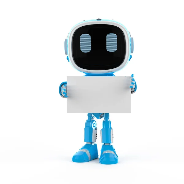 Rendering Cute Small Artificial Intelligence Assistant Robot Cartoon Character Hold — Stock Photo, Image