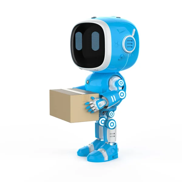 Konsep Gudang Otomatis Dengan Robot Pengiriman Otomatis Memegang Kotak Karton — Stok Foto