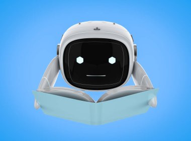 3D kodlu makine öğrenme kavramı kitap okuyan dost canlısı bir robot