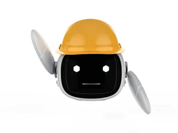 Rendering Cute Assistant Artificial Intelligence Engineer Robot Leg Yellow Helmet — 스톡 사진