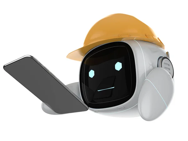 Рендеринг Милый Помощник Инженера Искусственного Интеллекта Робот Ноги Желтым Шлемом — стоковое фото