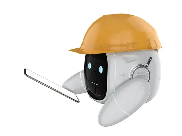 Rendering Cute Assistant Artificial Intelligence Engineer Robot Leg Yellow Helmet — Photo