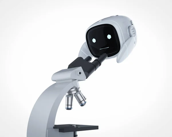 Rendering Kleine Assistent Kunstmatige Intelligentie Robot Werken Microscoop — Stockfoto