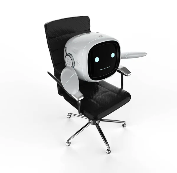 Καθιστώντας Χαριτωμένο Και Μικρό Ρομπότ Βοηθός Εργασίας Στο Γραφείο Κάθονται — Φωτογραφία Αρχείου