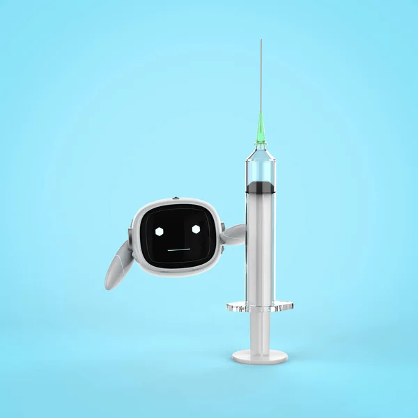 Medical technology concept with 3d rendering robot hand holding syringe as medical assistant