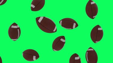 3D Amerikan futbol toplarının yeşil ekran 4K görüntülerine düşmesi