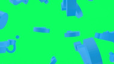 3d rendering blue question marks falling on green screen 4k footage