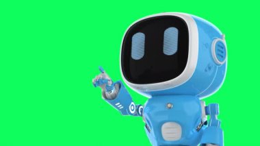 Çizgi film karakteri parmak izi 4k olan sevimli ve küçük yapay zeka asistanı robot.